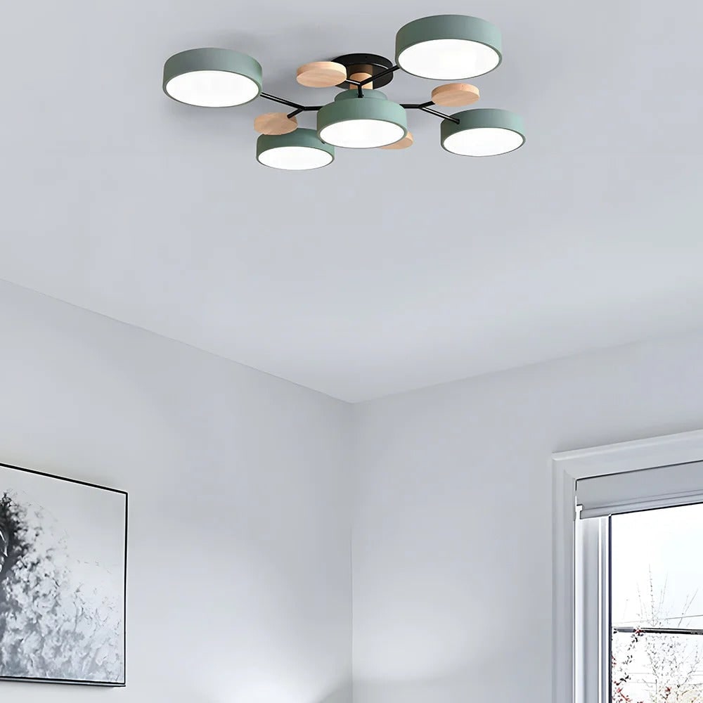 Flush Mount Ceiling Light with Wood Accents and Modern LED Multi-Light Design - Image 8