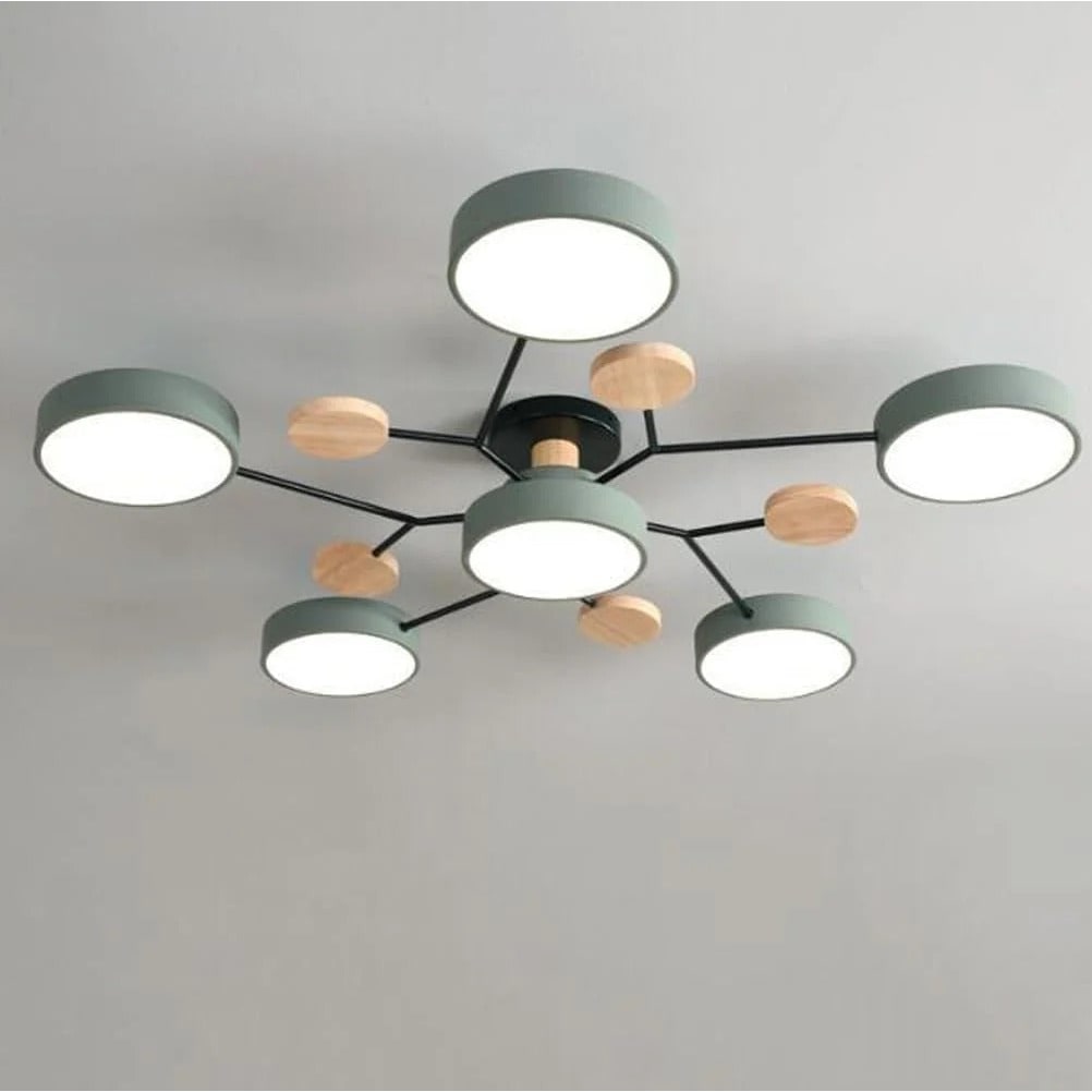 Flush Mount Ceiling Light with Wood Accents and Modern LED Multi-Light Design - Image 9