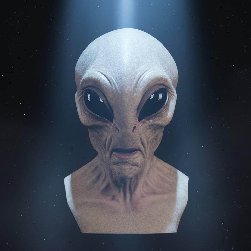 Full Head Alien Mask with Creepy Halloween Latex Features and Wrinkled Skin Texture - Image 1