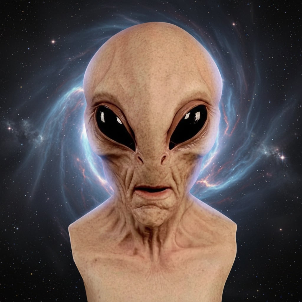 Full Head Alien Mask with Creepy Halloween Latex Features and Wrinkled Skin Texture - Image 2