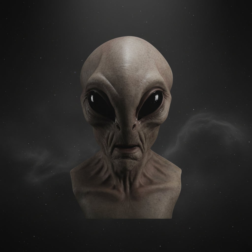 Full Head Alien Mask with Creepy Halloween Latex Features and Wrinkled Skin Texture - Image 3