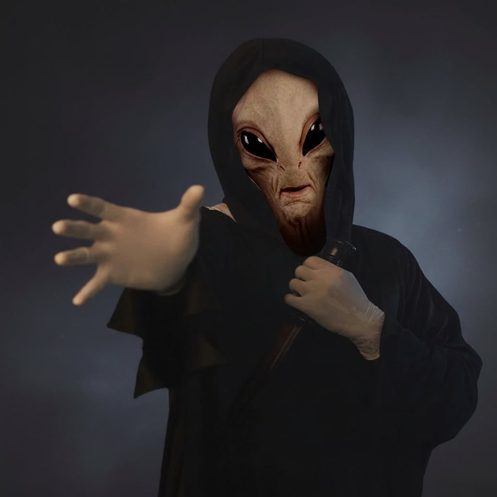 Full Head Alien Mask with Creepy Halloween Latex Features and Wrinkled Skin Texture - Image 4