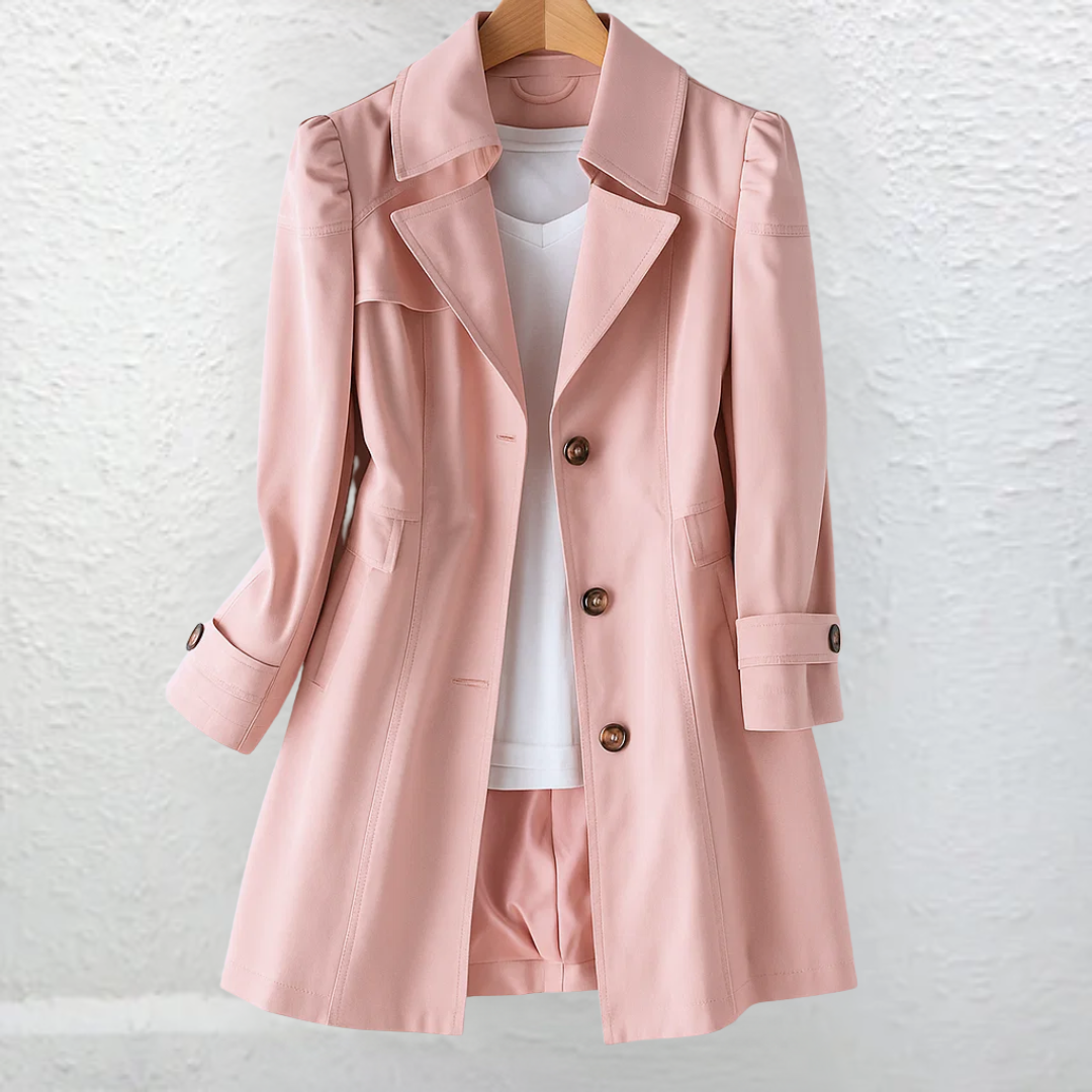 Women's Buttoned Trench Coat with Tailored Fit