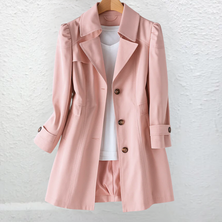 Women's Buttoned Trench Coat with Tailored Fit