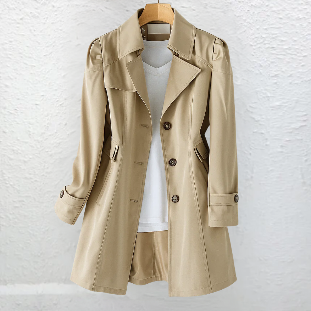 Women's Buttoned Trench Coat with Tailored Fit