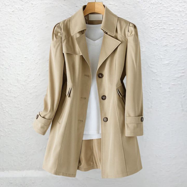 Women's Buttoned Trench Coat with Tailored Fit