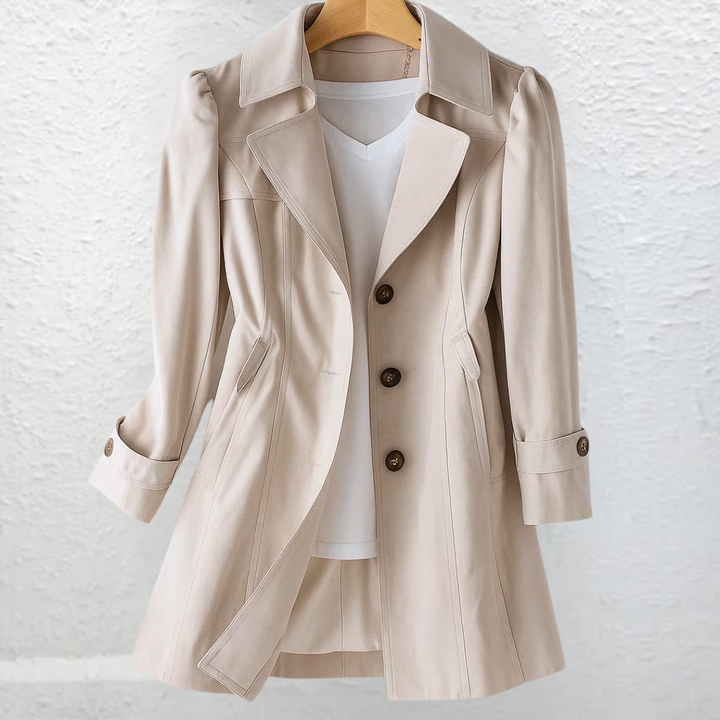 Women's Buttoned Trench Coat with Tailored Fit