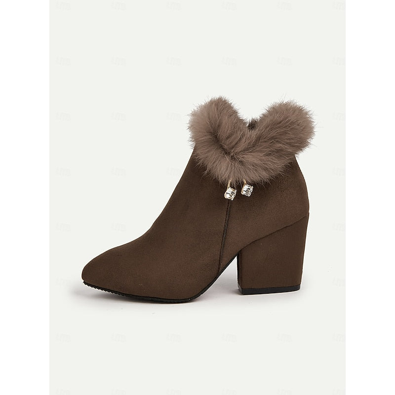 Women's Fur Trimmed Block Heel Ankle Boots