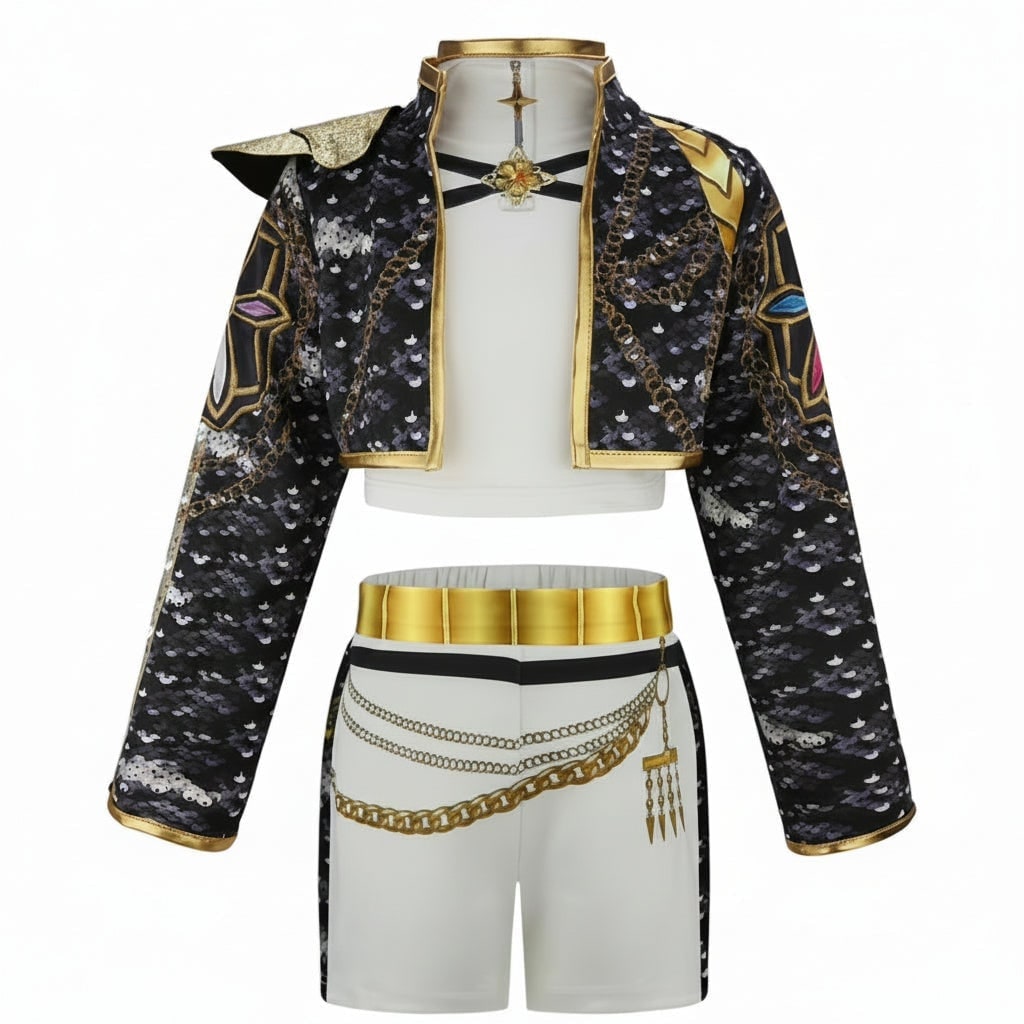 Girls' Dance Costume Two-Piece Belly Dancer Suit with Sequined Crop Top and A-Line Skirt - Image 4