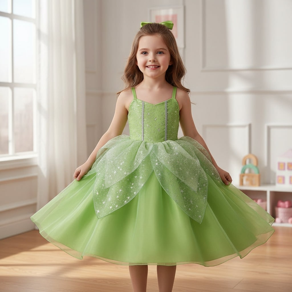 Girls' Fairy Costume with Wings Tiara Wand Gloves and Layered Tulle Dress - Image 1