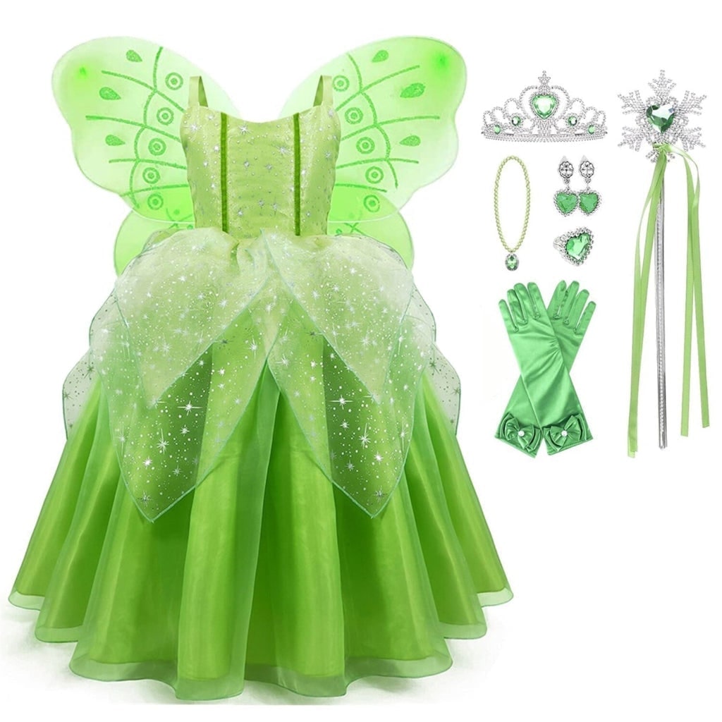 Girls' Fairy Costume with Wings Tiara Wand Gloves and Layered Tulle Dress - Image 3