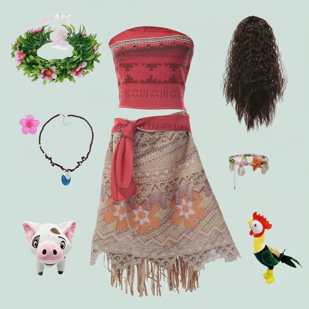 Girls' Princess Costume Dress Set with Wig Flower Crown and Fringe Skirt - Image 3