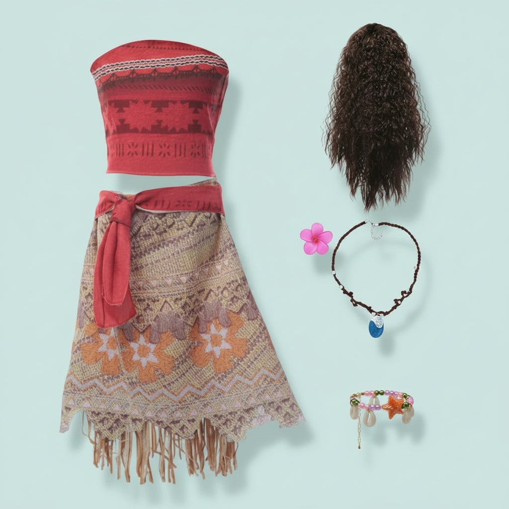 Girls' Princess Costume Dress Set with Wig Flower Crown and Fringe Skirt - Image 4