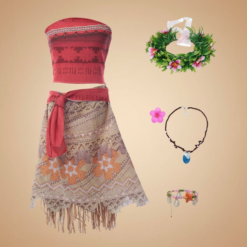 Girls' Princess Costume Dress Set with Wig Flower Crown and Fringe Skirt - Image 8