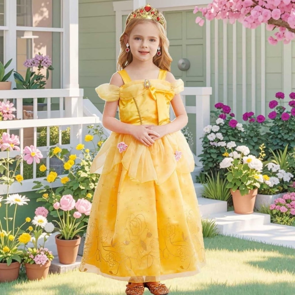 Girls' Princess Costume Dress with Tulle Skirt Tiara and Accessories Set - Image 1