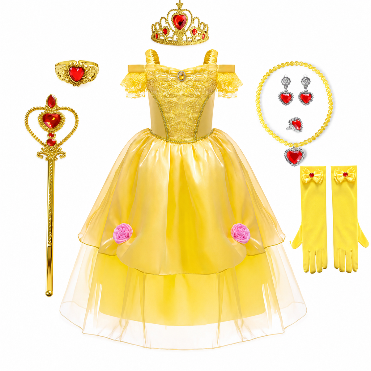 Girls' Princess Costume Dress with Tulle Skirt Tiara and Accessories Set - Image 10