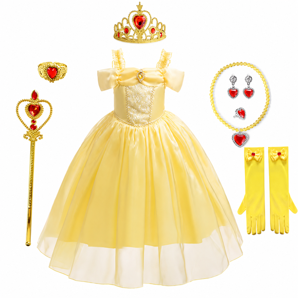 Girls' Princess Costume Dress with Tulle Skirt Tiara and Accessories Set - Image 11