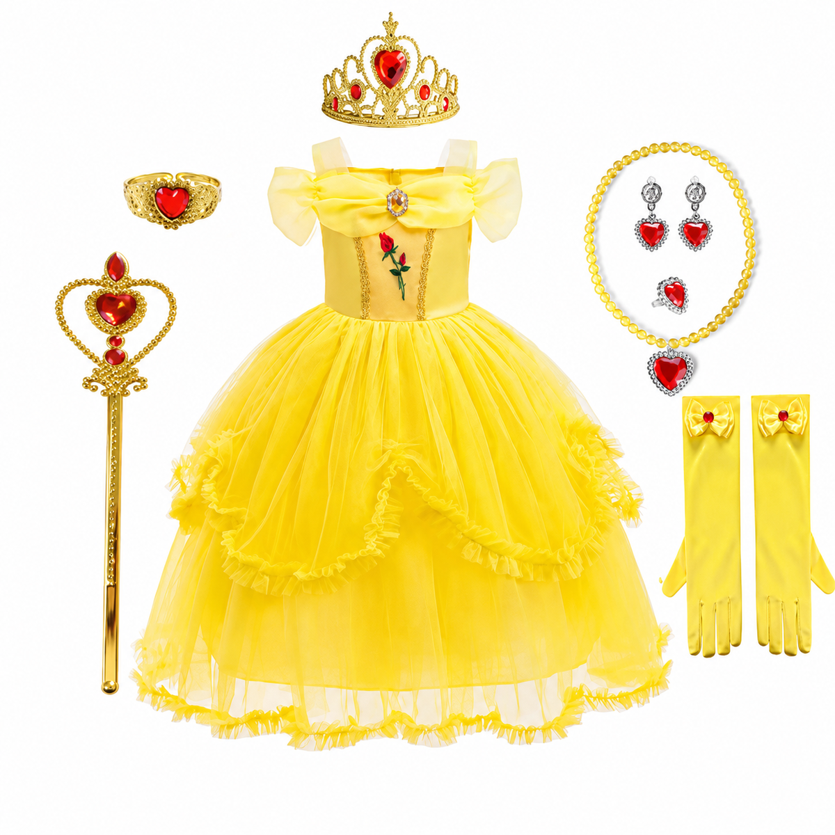 Girls' Princess Costume Dress with Tulle Skirt Tiara and Accessories Set - Image 12
