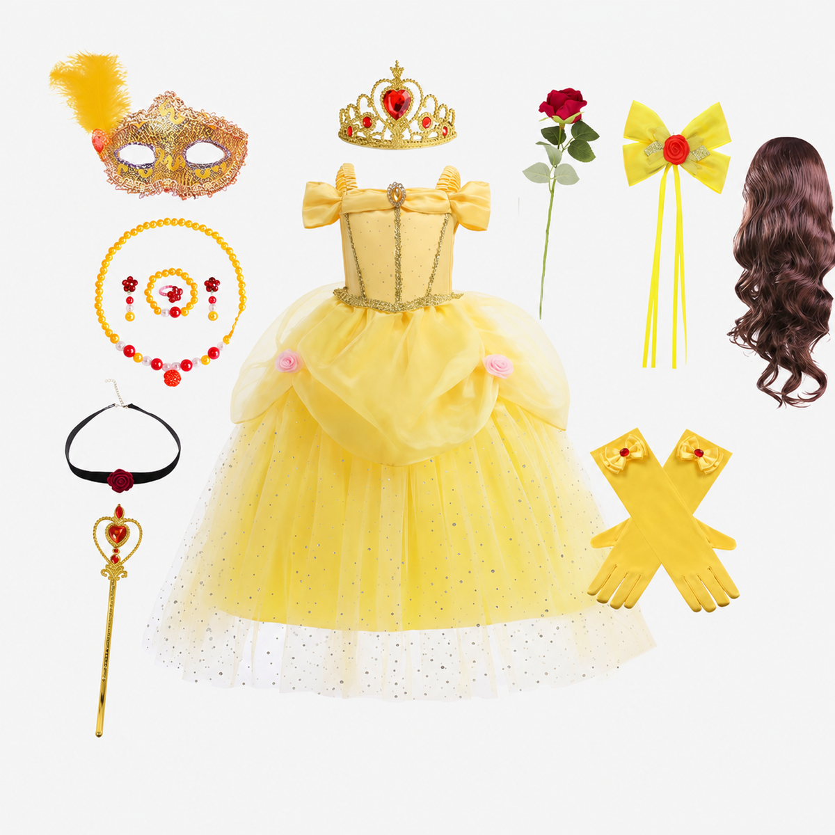 Girls' Princess Costume Dress with Tulle Skirt Tiara and Accessories Set - Image 13