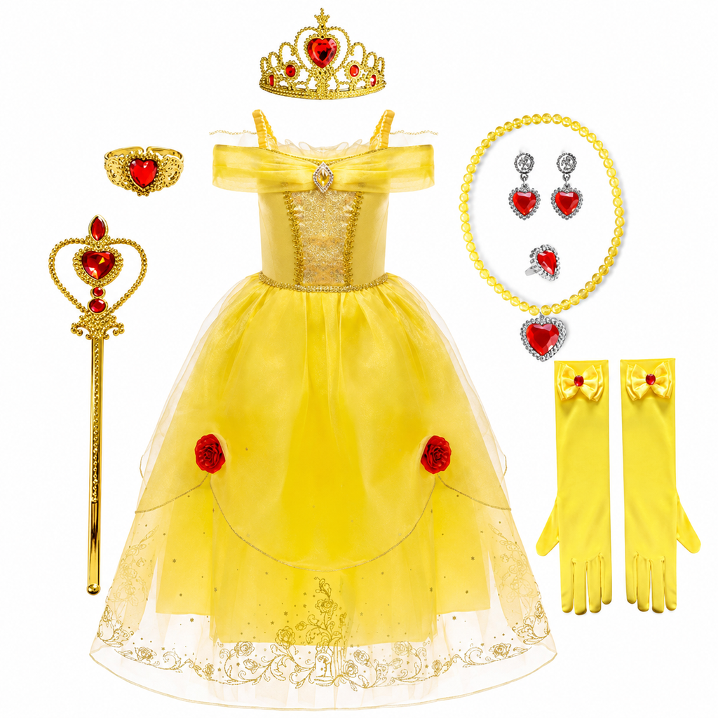 Girls' Princess Costume Dress with Tulle Skirt Tiara and Accessories Set - Image 14