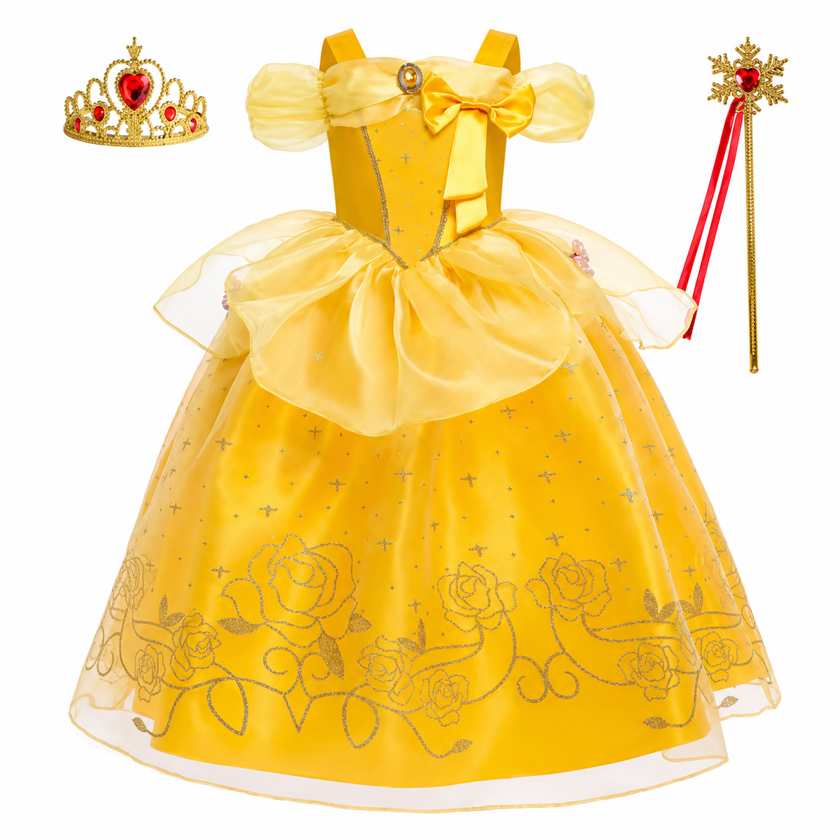 Girls' Princess Costume Dress with Tulle Skirt Tiara and Accessories Set - Image 15