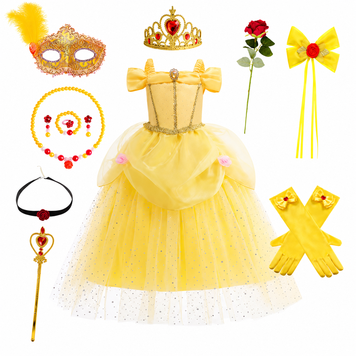 Girls' Princess Costume Dress with Tulle Skirt Tiara and Accessories Set - Image 16