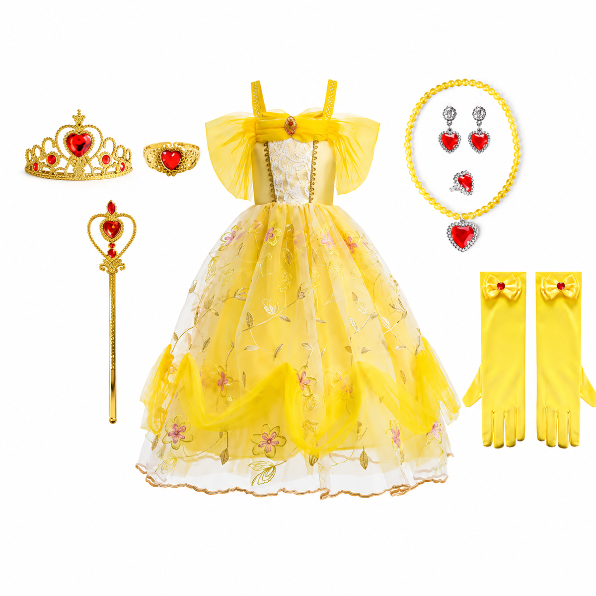 Girls' Princess Costume Dress with Tulle Skirt Tiara and Accessories Set - Image 3