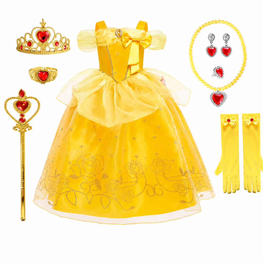 Girls' Princess Costume Dress with Tulle Skirt Tiara and Accessories Set - Image 4