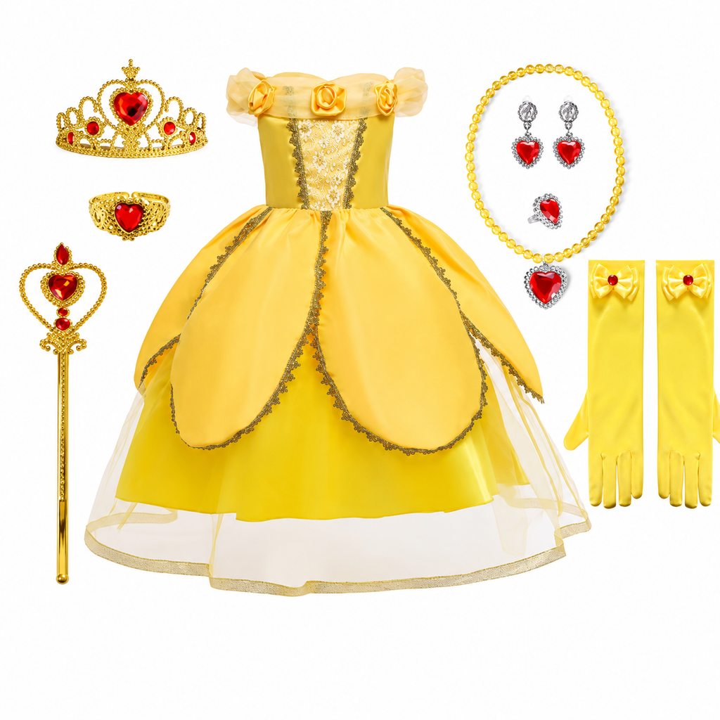 Girls' Princess Costume Dress with Tulle Skirt Tiara and Accessories Set - Image 6