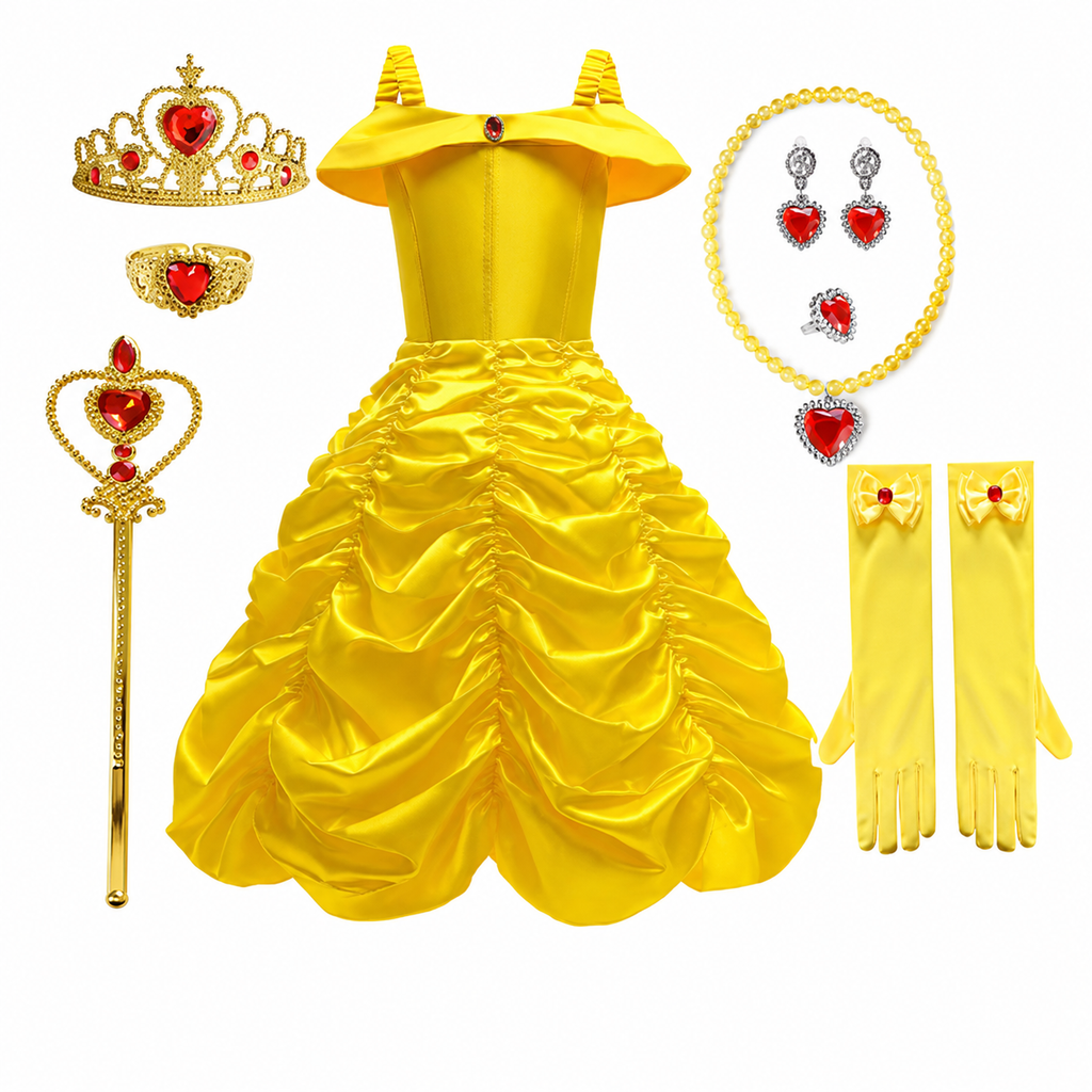 Girls' Princess Costume Dress with Tulle Skirt Tiara and Accessories Set - Image 7