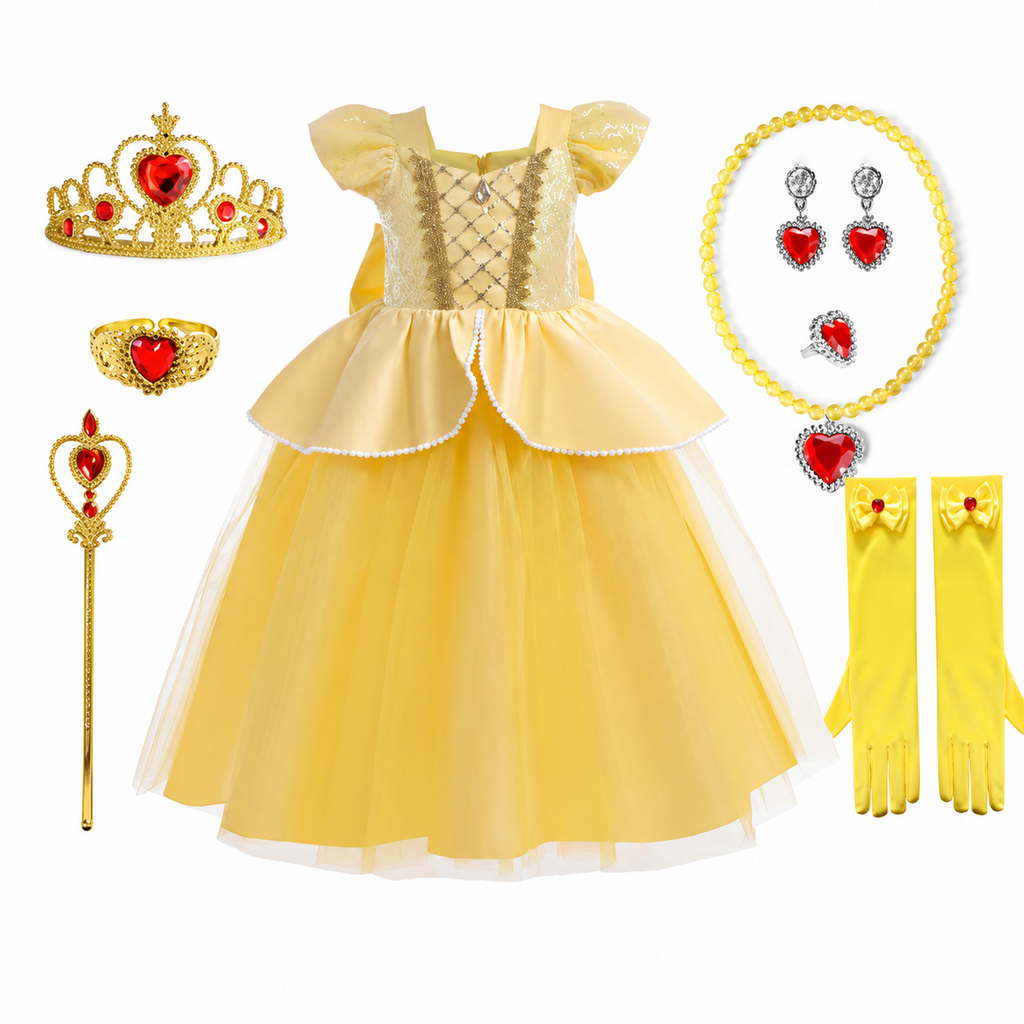 Girls' Princess Costume Dress with Tulle Skirt Tiara and Accessories Set - Image 8