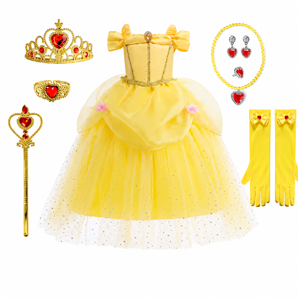 Girls' Princess Costume Dress with Tulle Skirt Tiara and Accessories Set - Image 9