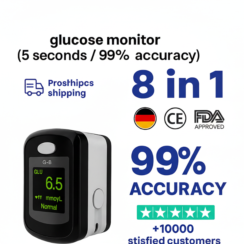 Glucose Meter Non Invasive Portable Digital Blood Sugar Monitor with Fingertip Clip - Image 1