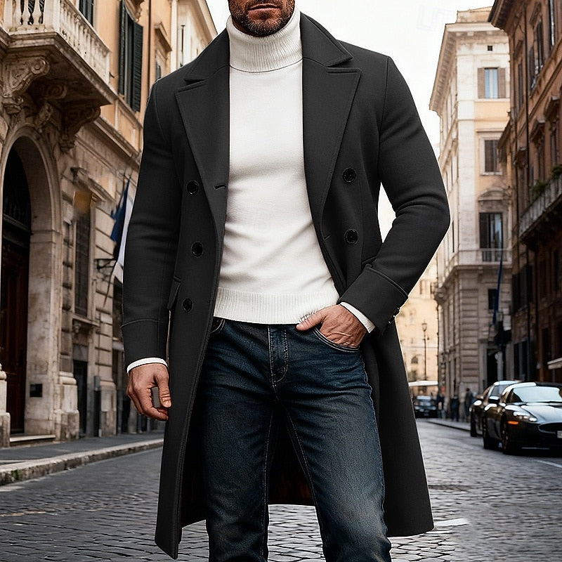 Men's Double Breasted Long Overcoat