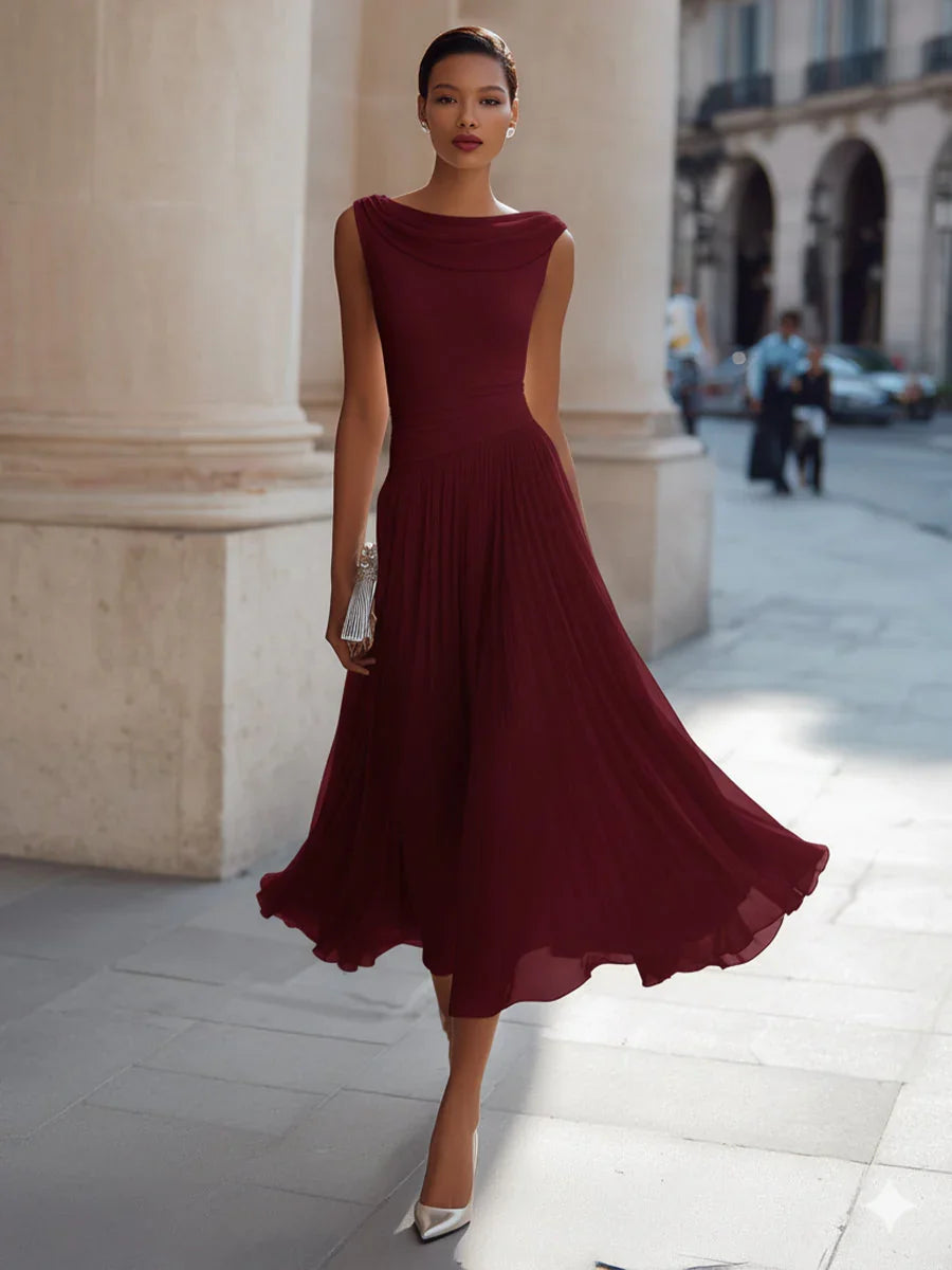 Women's Wedding Guest Pleated Midi Dress