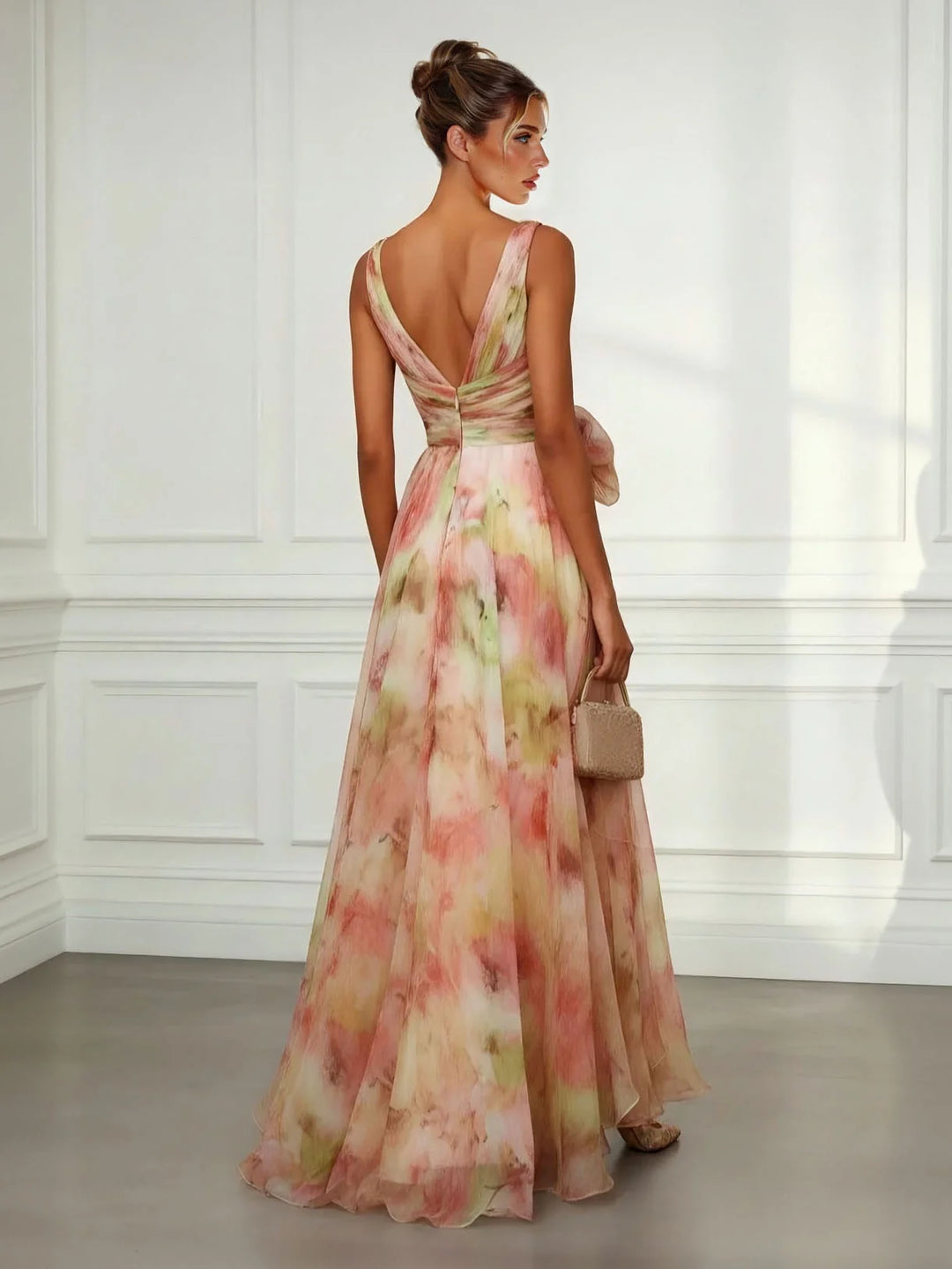 Women's Abstract Print Tie Waist Maxi Dress