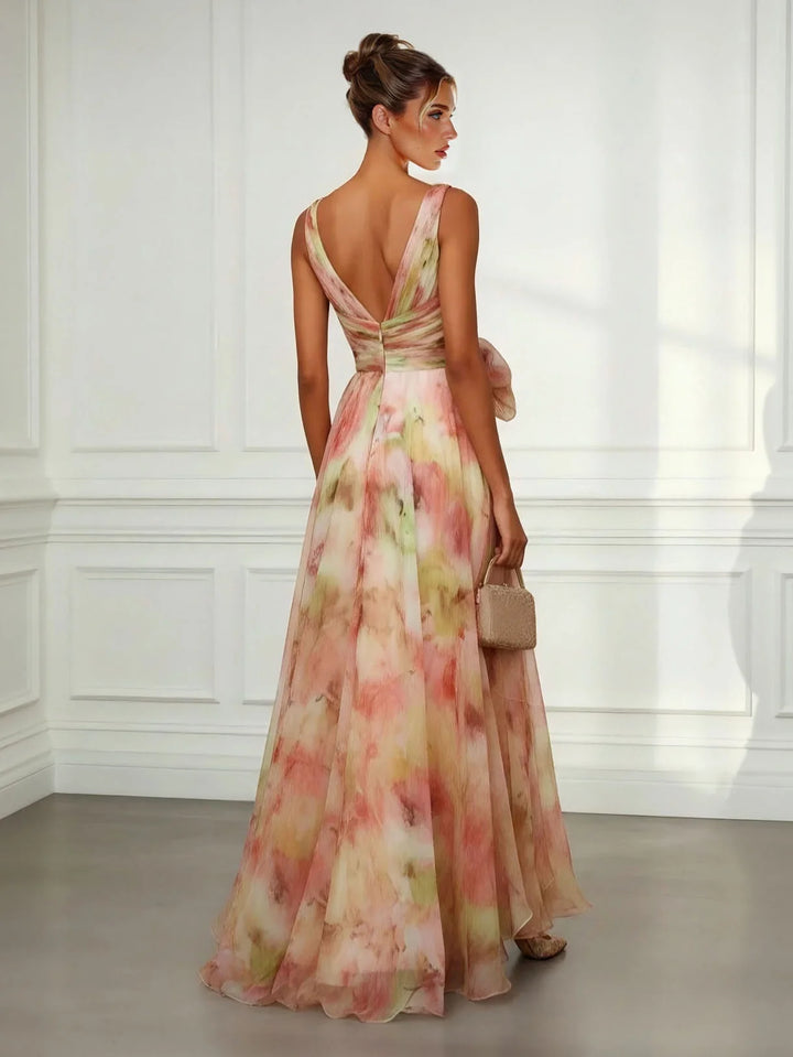 Women's Abstract Print Tie Waist Maxi Dress