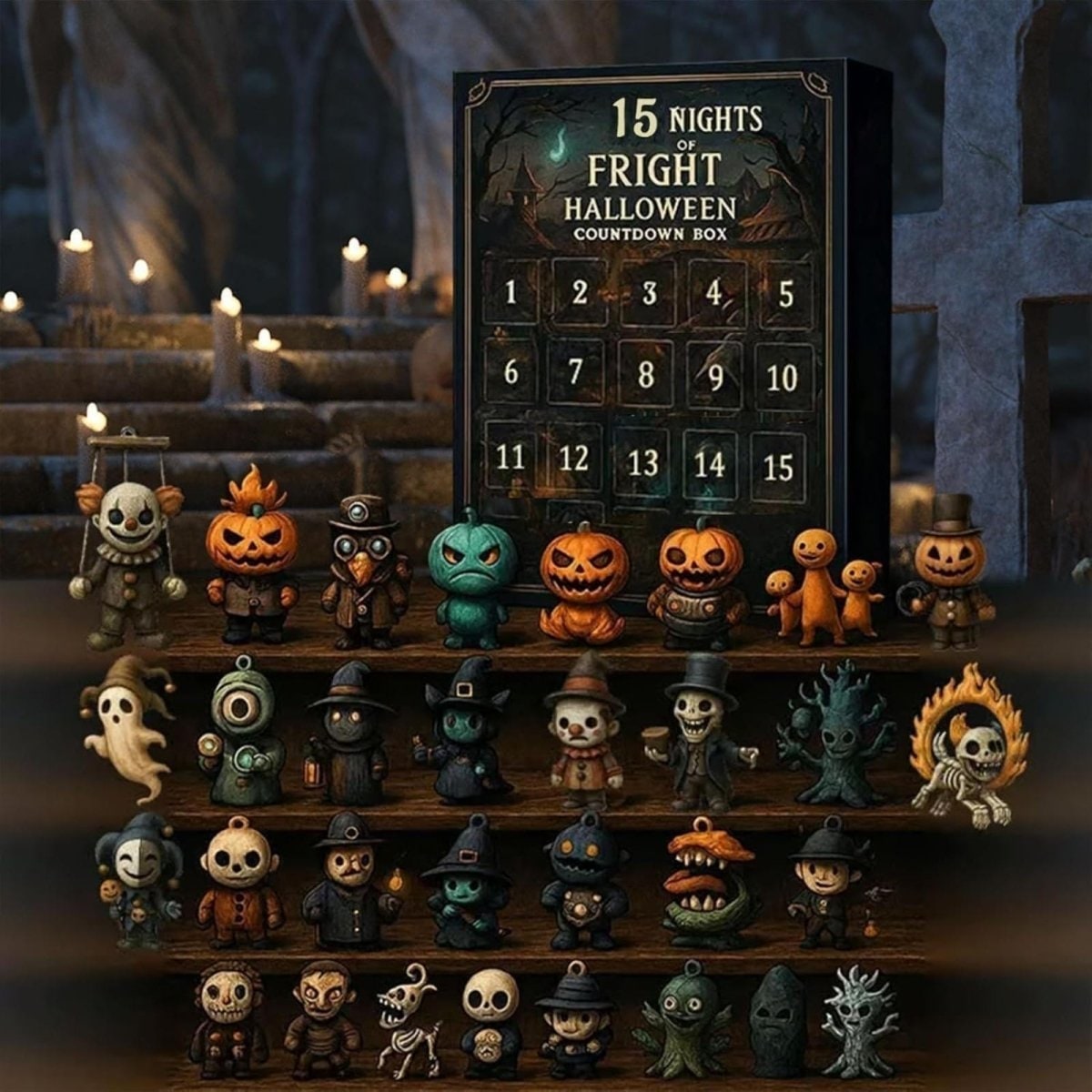 Halloween Advent Calendar Countdown with Spooky Miniature Figurines and Gothic Tabletop Display - Image 3