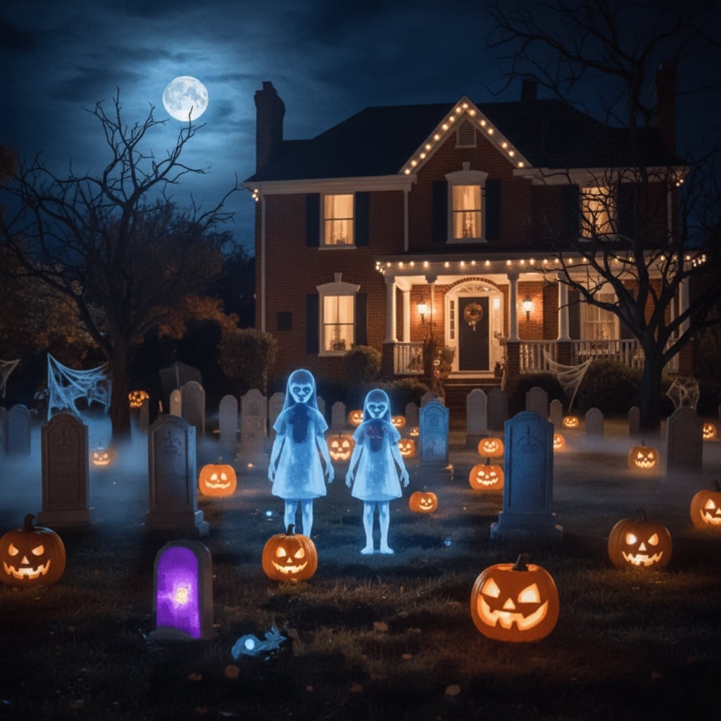 Halloween Ghost Decoration with Glowing Blue Lights for Outdoor Party Displays - Image 1