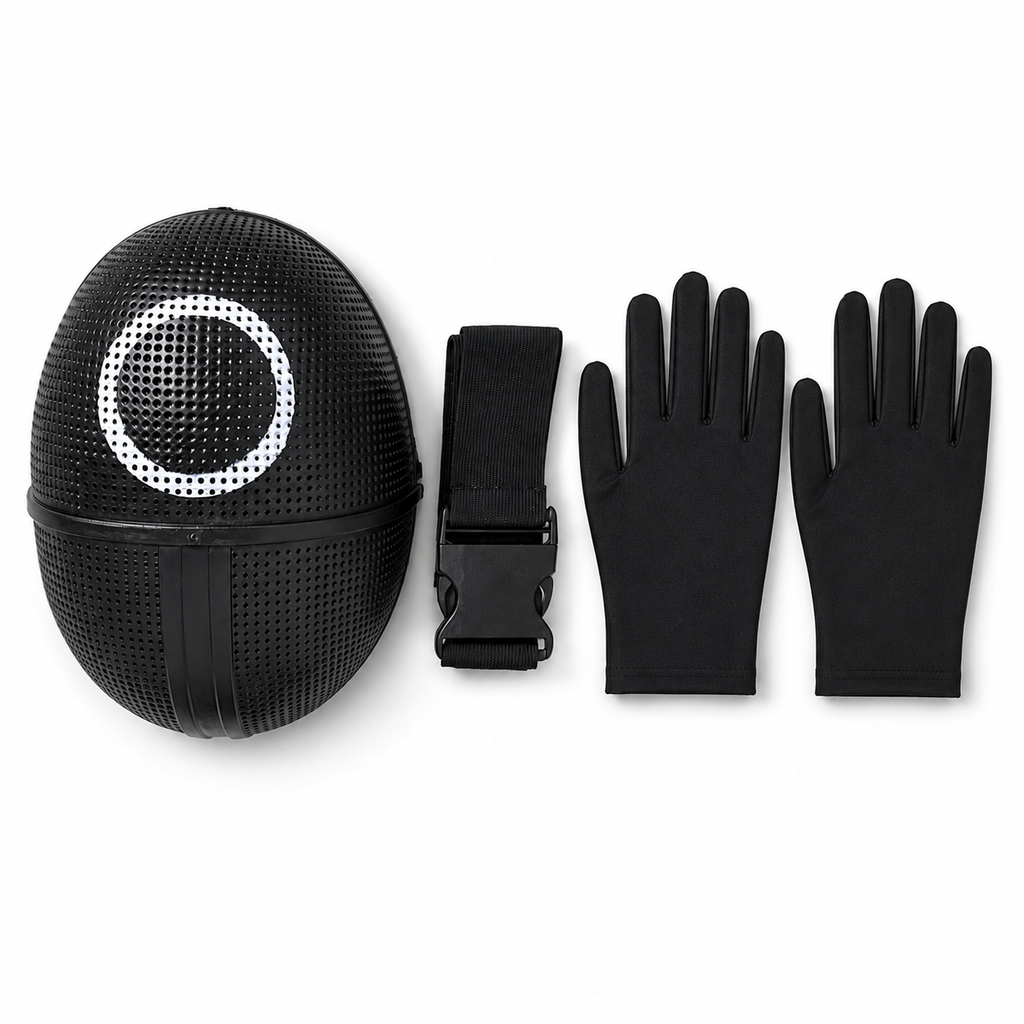 Halloween Jumpsuit Costume with Hooded Design Belt and Geometric Mask - Image 10