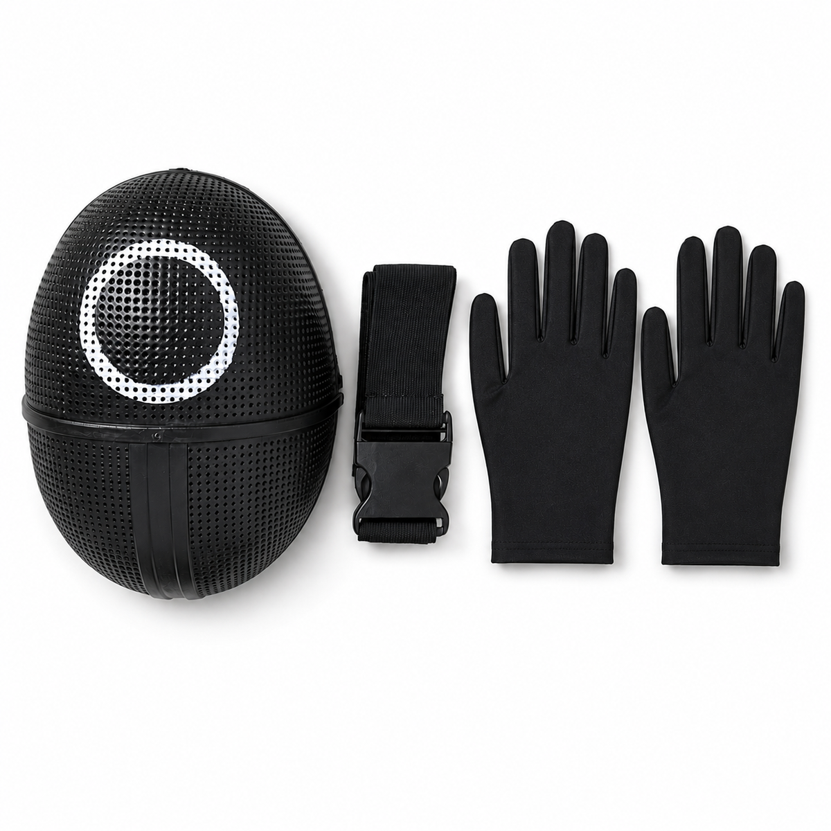 Halloween Jumpsuit Costume with Hooded Design Belt and Geometric Mask - Image 10