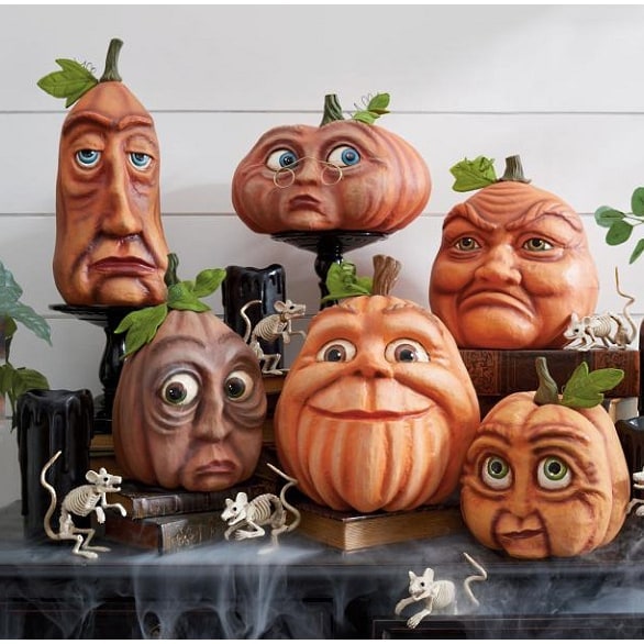 Halloween Pumpkin Decorations with Expressive Faces Resin Figurine for Outdoor Front Door Decor - Image 10