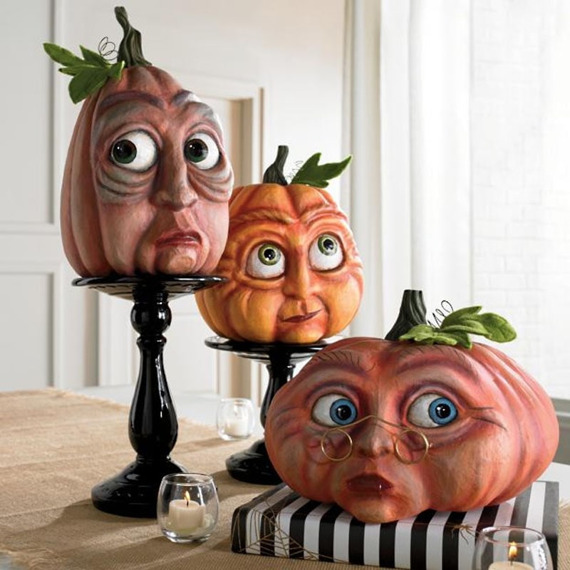 Halloween Pumpkin Decorations with Expressive Faces Resin Figurine for Outdoor Front Door Decor - Image 3