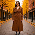 Trench lungo da donna doppiopetto con cintura