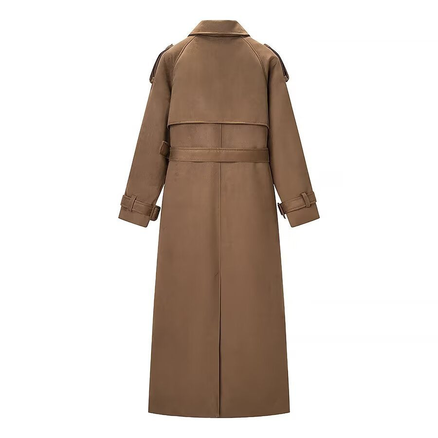 Trench lungo da donna doppiopetto con cintura