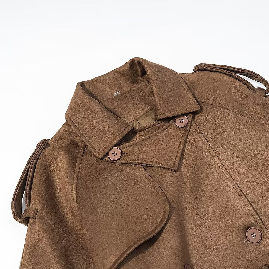 Trench lungo da donna doppiopetto con cintura