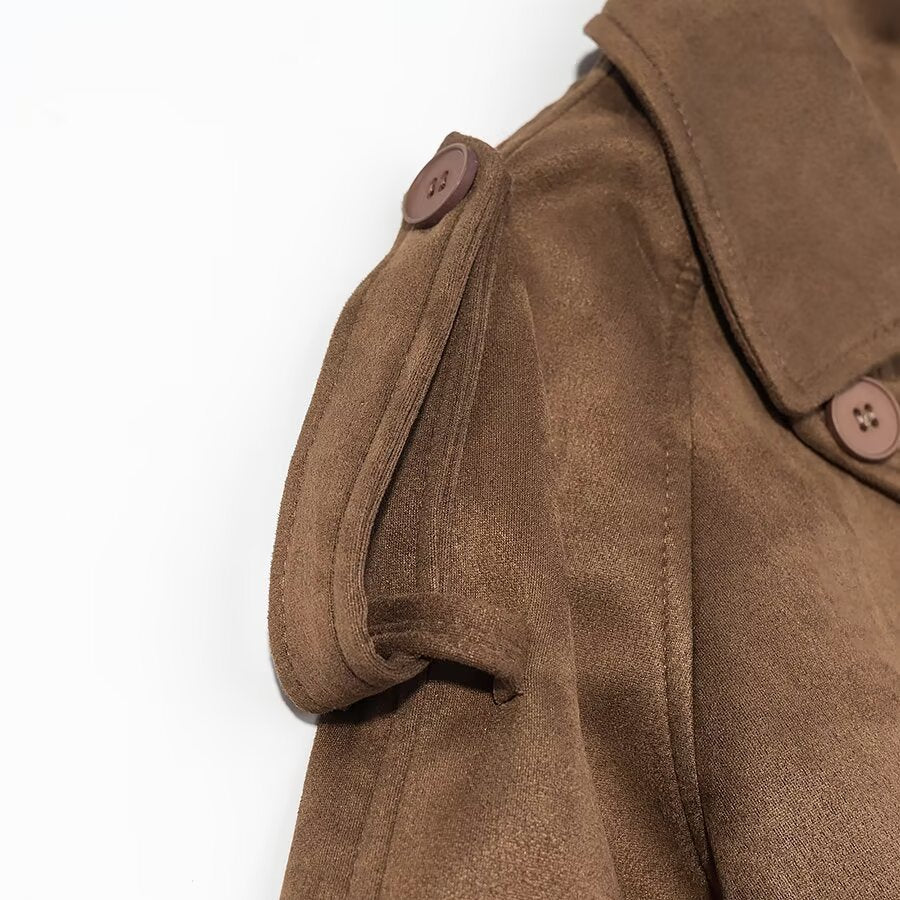 Trench lungo da donna doppiopetto con cintura