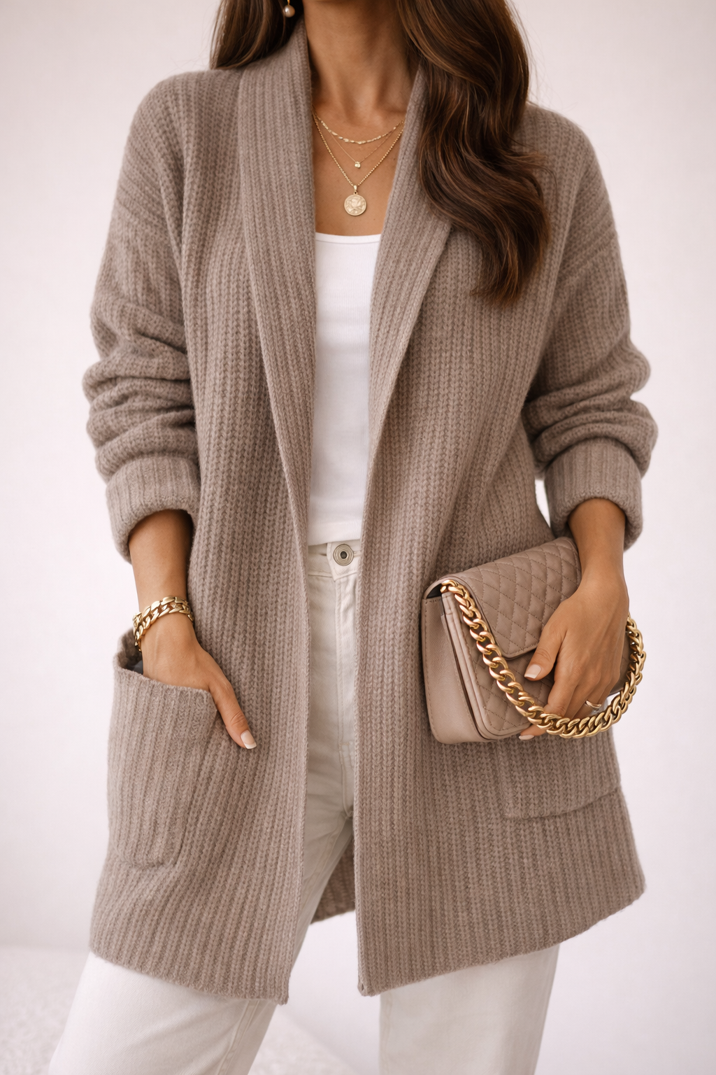 Cardigan da donna oversize aperto sul davanti