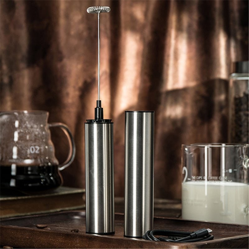 Handheld Electric Milk Frother with Stainless Steel Design and USB Charging - Image 4
