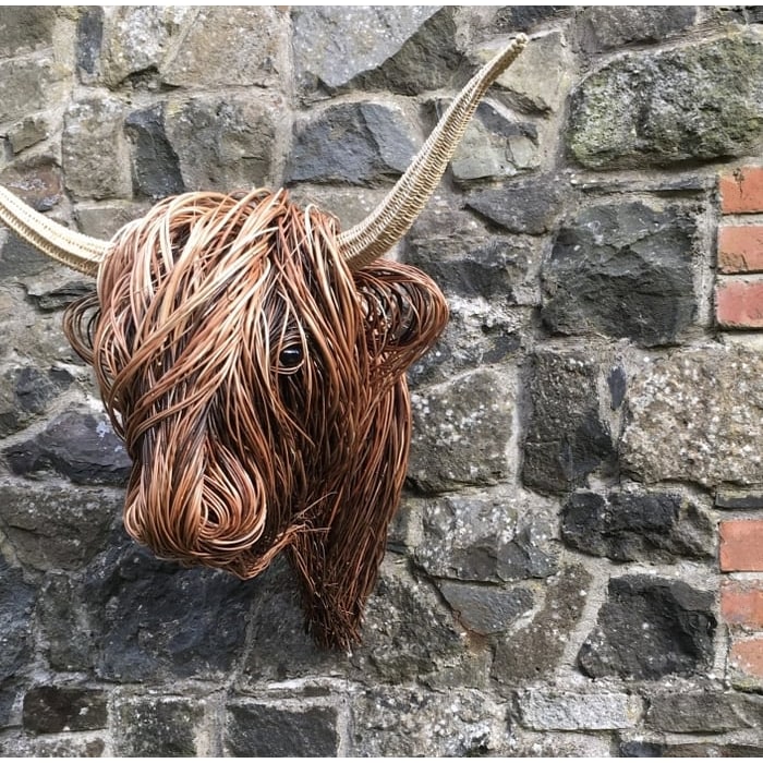 Handmade Highland Cow Wall Art Sculpture with Woven Willow and Rattan Horns - Image 2